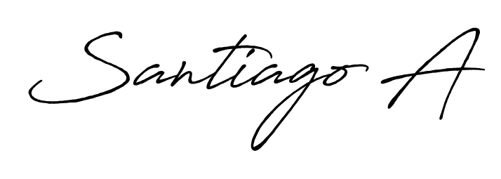 Transform the name Santiago A into a signature masterpiece using Antro_Vectra_Bolder font. Ideal for photographers, artists, and creators looking for watermarks. Santiago A signature style 7 images and pictures png