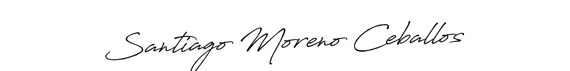 Create a beautiful signature design for name Santiago Moreno Ceballos. With this signature (Antro_Vectra_Bolder) fonts, you can make a handwritten signature for free. Santiago Moreno Ceballos signature style 7 images and pictures png