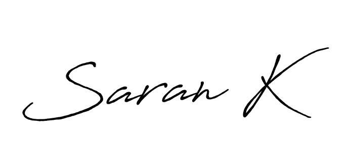 Make a beautiful signature design for name Saran K. With this signature (Antro_Vectra_Bolder) style, you can create a handwritten signature for free. Saran K signature style 7 images and pictures png