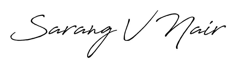 A sleek calligraphic signature for name Sarang V Nair utilizing Antro_Vectra_Bolder styling. Great for adding personal signatures to photos and art. Sarang V Nair signature style 7 images and pictures png