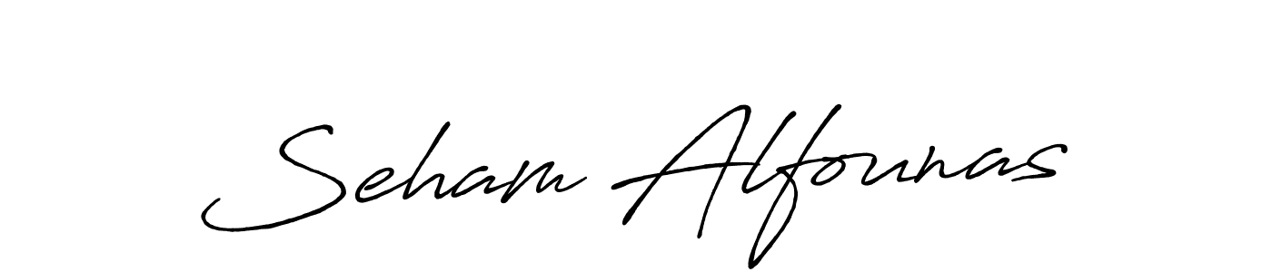 Create a beautiful signature design for name Seham Alfounas. With this signature (Antro_Vectra_Bolder) fonts, you can make a handwritten signature for free. Seham Alfounas signature style 7 images and pictures png