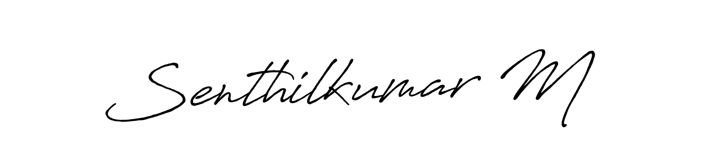 The best way (Antro_Vectra_Bolder) to make a short signature is to pick only two or three words in your name. The name Senthilkumar M include a total of six letters. For converting this name. Senthilkumar M signature style 7 images and pictures png