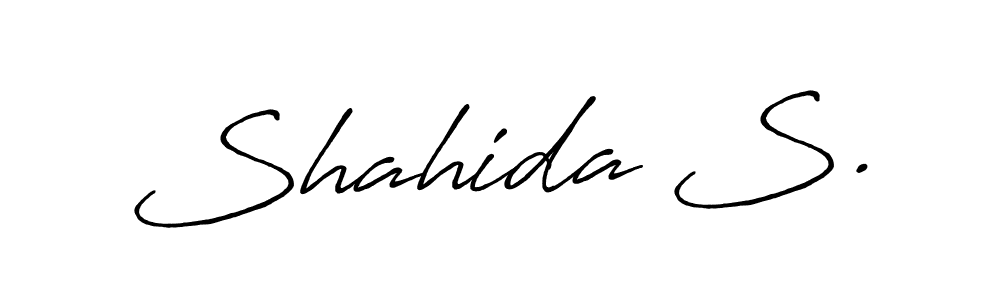 You should practise on your own different ways (Antro_Vectra_Bolder) to write your name (Shahida S.) in signature. don't let someone else do it for you. Shahida S. signature style 7 images and pictures png