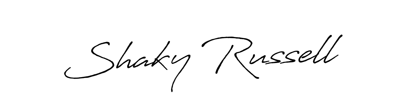 The best way (Antro_Vectra_Bolder) to make a short signature is to pick only two or three words in your name. The name Shaky Russell include a total of six letters. For converting this name. Shaky Russell signature style 7 images and pictures png