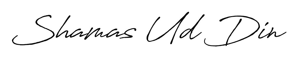 Designed for modern professionals: Shamas Ud Din name signature crafted with Antro_Vectra_Bolder script. Ready for digital PDF workflows. Shamas Ud Din signature style 7 images and pictures png