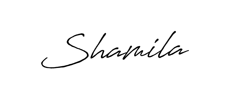 The best way (Antro_Vectra_Bolder) to make a short signature is to pick only two or three words in your name. The name Shamila  include a total of six letters. For converting this name. Shamila  signature style 7 images and pictures png