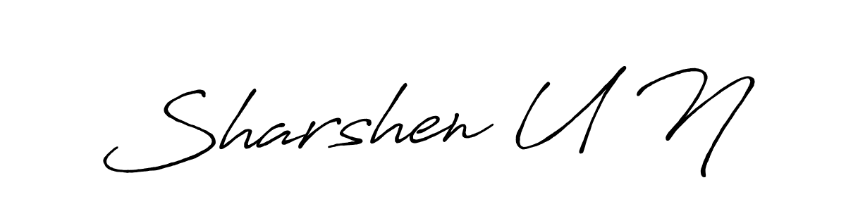 The best way (Antro_Vectra_Bolder) to make a short signature is to pick only two or three words in your name. The name Sharshen U N include a total of six letters. For converting this name. Sharshen U N signature style 7 images and pictures png