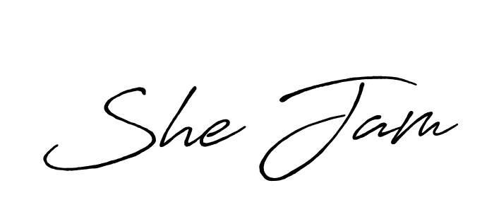 How to make She Jam name signature. Use Antro_Vectra_Bolder style for creating short signs online. This is the latest handwritten sign. She Jam signature style 7 images and pictures png