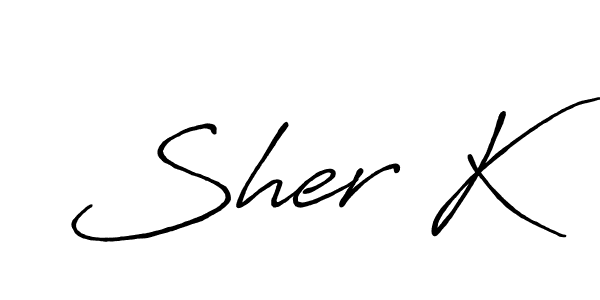 Similarly Antro_Vectra_Bolder is the best handwritten signature design. Signature creator online .You can use it as an online autograph creator for name Sher K. Sher K signature style 7 images and pictures png