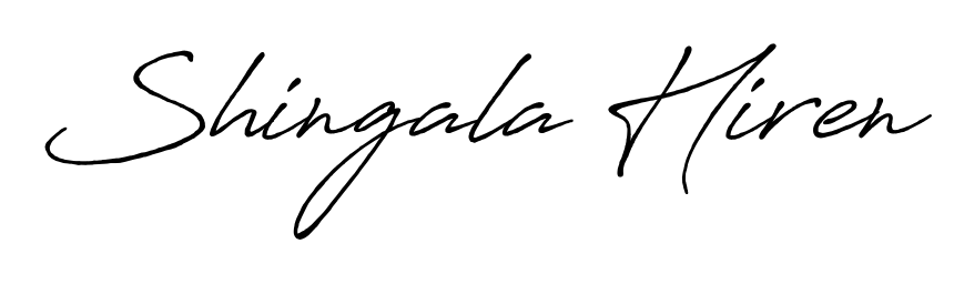 Looking for an artistic signature for Shingala Hiren? The Antro_Vectra_Bolder calligraphy style gives a sophisticated flow suitable for business cards and emails. Shingala Hiren signature style 7 images and pictures png