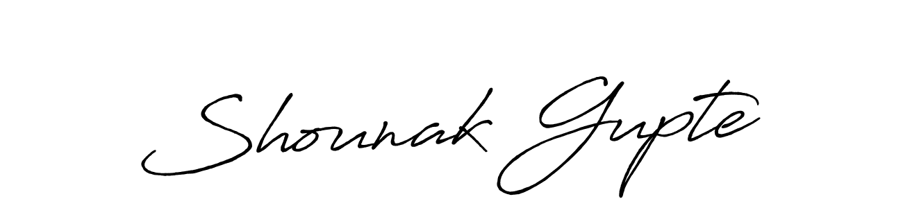 The best way (Antro_Vectra_Bolder) to make a short signature is to pick only two or three words in your name. The name Shounak Gupte include a total of six letters. For converting this name. Shounak Gupte signature style 7 images and pictures png