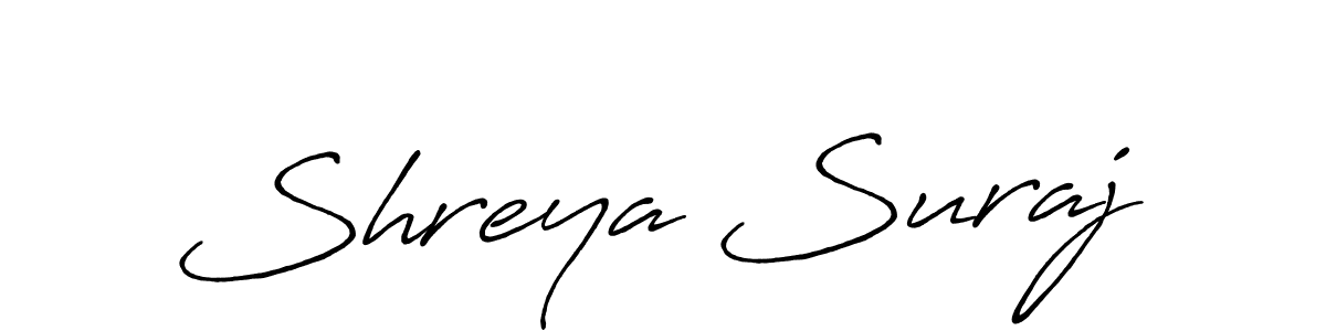 The best way (Antro_Vectra_Bolder) to make a short signature is to pick only two or three words in your name. The name Shreya Suraj include a total of six letters. For converting this name. Shreya Suraj signature style 7 images and pictures png