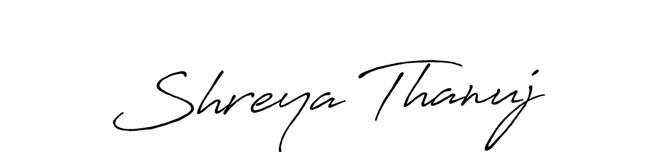 The best way (Antro_Vectra_Bolder) to make a short signature is to pick only two or three words in your name. The name Shreya Thanuj include a total of six letters. For converting this name. Shreya Thanuj signature style 7 images and pictures png