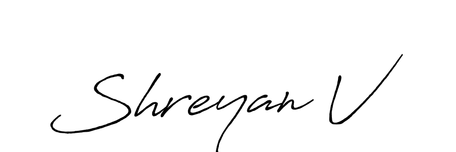 The best way (Antro_Vectra_Bolder) to make a short signature is to pick only two or three words in your name. The name Shreyan V include a total of six letters. For converting this name. Shreyan V signature style 7 images and pictures png