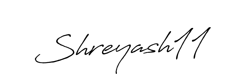 The best way (Antro_Vectra_Bolder) to make a short signature is to pick only two or three words in your name. The name Shreyash11 include a total of six letters. For converting this name. Shreyash11 signature style 7 images and pictures png