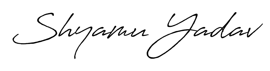 A modern signature idea for name Shyamu Yadav using Antro_Vectra_Bolder font. Clean strokes and elegant curves make it stand out instantly. Shyamu Yadav signature style 7 images and pictures png