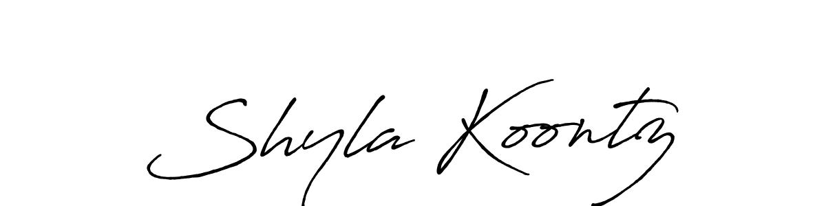 Make a beautiful signature design for name Shyla Koontz. With this signature (Antro_Vectra_Bolder) style, you can create a handwritten signature for free. Shyla Koontz signature style 7 images and pictures png