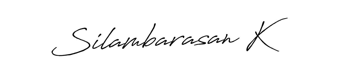 if you are searching for the best signature style for your name Silambarasan K. so please give up your signature search. here we have designed multiple signature styles  using Antro_Vectra_Bolder. Silambarasan K signature style 7 images and pictures png