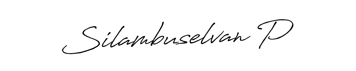 Use a signature maker to create a handwritten signature online. With this signature software, you can design (Antro_Vectra_Bolder) your own signature for name Silambuselvan P. Silambuselvan P signature style 7 images and pictures png