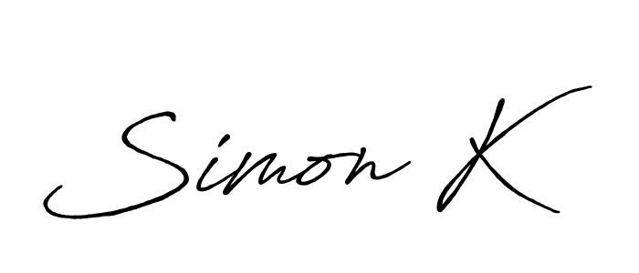 The best way (Antro_Vectra_Bolder) to make a short signature is to pick only two or three words in your name. The name Simon K include a total of six letters. For converting this name. Simon K signature style 7 images and pictures png