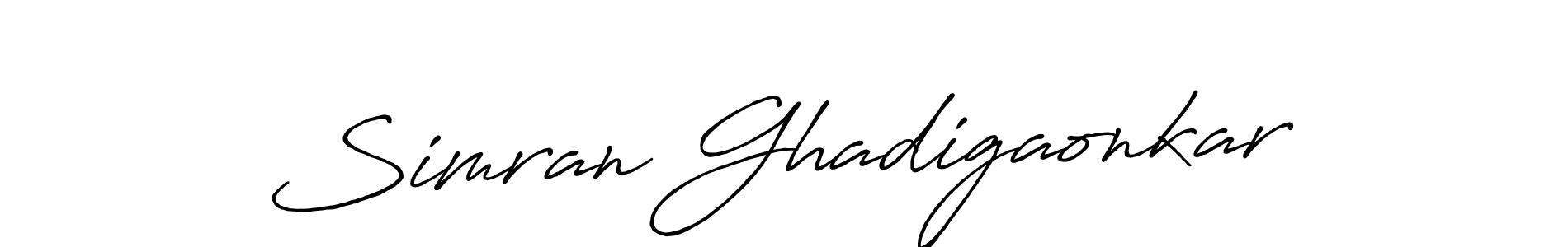 Make a beautiful signature design for name Simran Ghadigaonkar. With this signature (Antro_Vectra_Bolder) style, you can create a handwritten signature for free. Simran Ghadigaonkar signature style 7 images and pictures png
