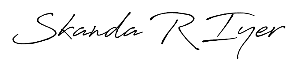 Designed for modern professionals: Skanda R Iyer name signature crafted with Antro_Vectra_Bolder script. Ready for digital PDF workflows. Skanda R Iyer signature style 7 images and pictures png