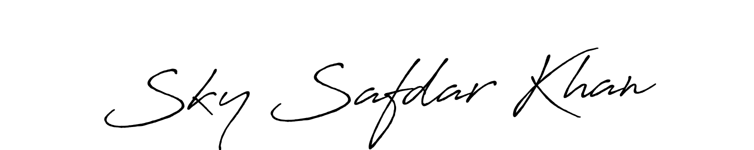 How to make Sky Safdar Khan name signature. Use Antro_Vectra_Bolder style for creating short signs online. This is the latest handwritten sign. Sky Safdar Khan signature style 7 images and pictures png