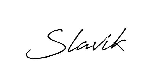 How to make Slavik name signature. Use Antro_Vectra_Bolder style for creating short signs online. This is the latest handwritten sign. Slavik signature style 7 images and pictures png