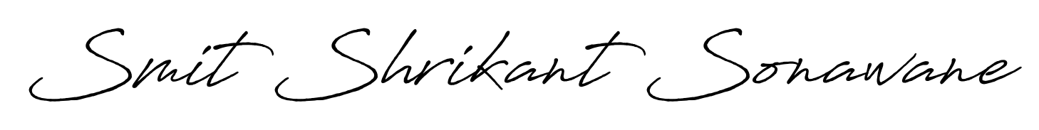 The best way (Antro_Vectra_Bolder) to make a short signature is to pick only two or three words in your name. For converting this name Smit Shrikant Sonawane. Smit Shrikant Sonawane signature style 7 images and pictures png