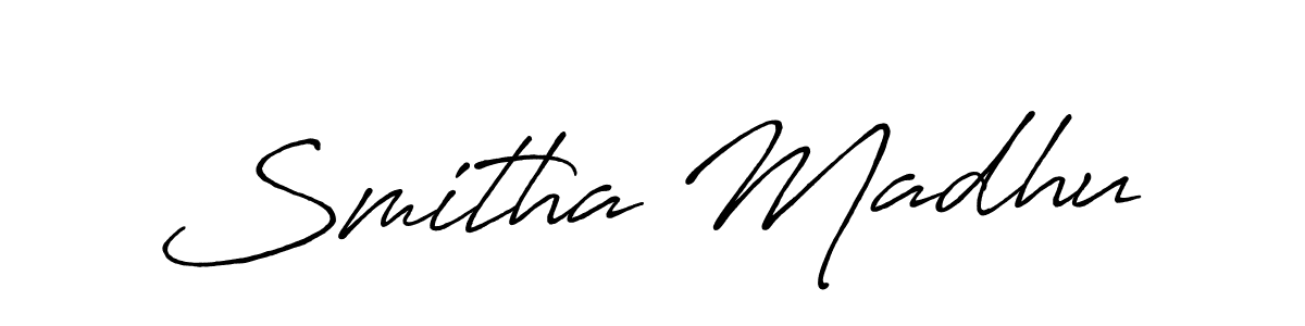 How to make Smitha Madhu name signature. Use Antro_Vectra_Bolder style for creating short signs online. This is the latest handwritten sign. Smitha Madhu signature style 7 images and pictures png