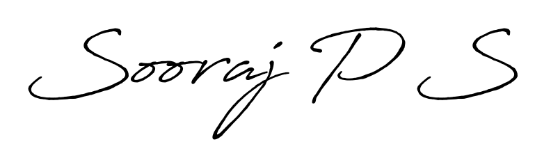 A classic penmanship look for Sooraj P S. The Antro_Vectra_Bolder font brings timeless elegance and confidence to every signed document. Sooraj P S signature style 7 images and pictures png