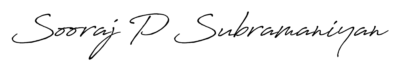 Antro_Vectra_Bolder is a professional signature style that is perfect for those who want to add a touch of class to their signature. Get Sooraj P Subramaniyan name fancy signature for free. Sooraj P Subramaniyan signature style 7 images and pictures png