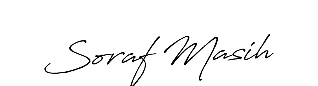 Create a beautiful signature design for name Soraf Masih. With this signature (Antro_Vectra_Bolder) fonts, you can make a handwritten signature for free. Soraf Masih signature style 7 images and pictures png