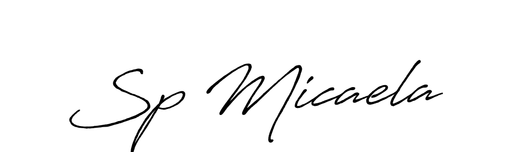 Antro_Vectra_Bolder is a professional signature style that is perfect for those who want to add a touch of class to their signature. It is also a great choice for those who want to make their signature more unique. Get Sp Micaela name to fancy signature for free. Sp Micaela signature style 7 images and pictures png
