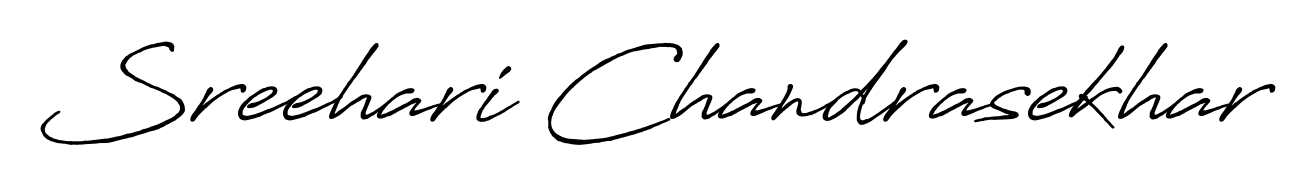 The Antro_Vectra_Bolder lettering style adds unique flourish to name Sreehari Chandrasekhar. Stand out with a custom digital autograph made in seconds. Sreehari Chandrasekhar signature style 7 images and pictures png