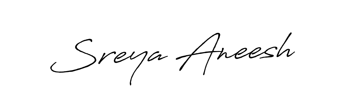 The best way (Antro_Vectra_Bolder) to make a short signature is to pick only two or three words in your name. The name Sreya Aneesh include a total of six letters. For converting this name. Sreya Aneesh signature style 7 images and pictures png