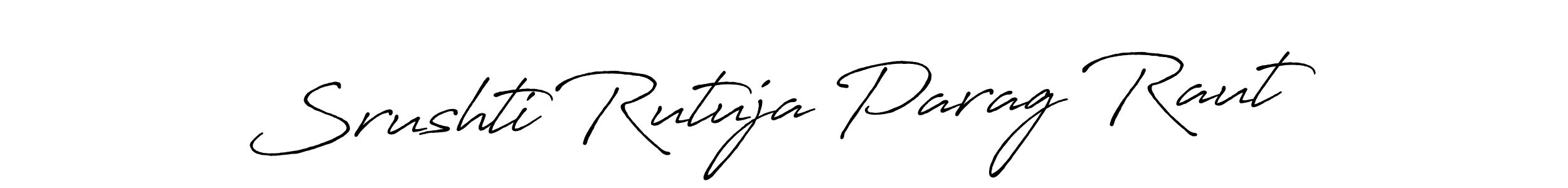 This is the best signature style for the Srushti Rutuja Parag Raut name. Also you like these signature font (Antro_Vectra_Bolder). Mix name signature. Srushti Rutuja Parag Raut signature style 7 images and pictures png