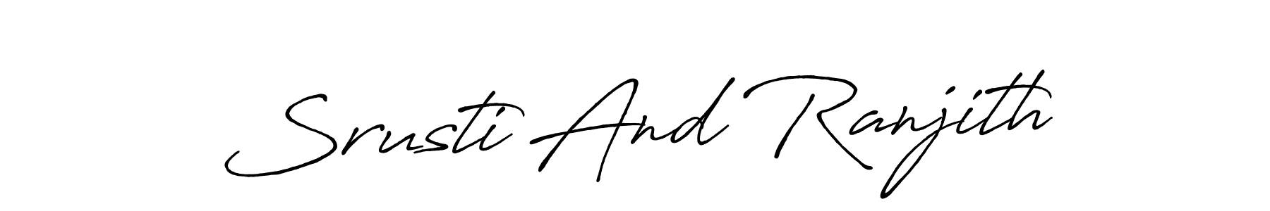 You should practise on your own different ways (Antro_Vectra_Bolder) to write your name (Srusti And Ranjith) in signature. don't let someone else do it for you. Srusti And Ranjith signature style 7 images and pictures png