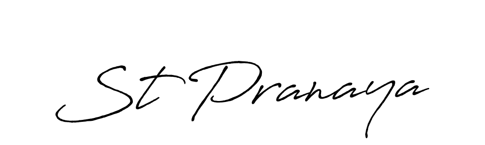 Use a signature maker to create a handwritten signature online. With this signature software, you can design (Antro_Vectra_Bolder) your own signature for name St Pranaya. St Pranaya signature style 7 images and pictures png