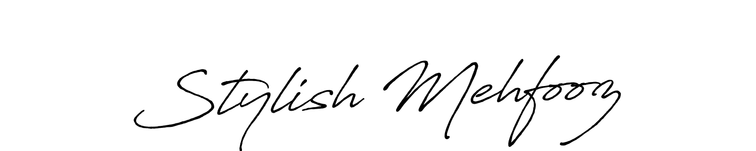 The best way (Antro_Vectra_Bolder) to make a short signature is to pick only two or three words in your name. The name Stylish Mehfooz include a total of six letters. For converting this name. Stylish Mehfooz signature style 7 images and pictures png