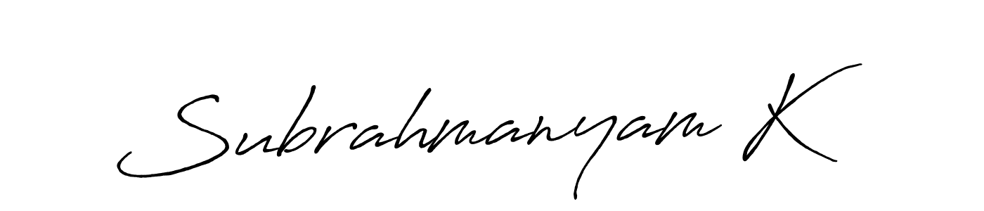 Make a beautiful signature design for name Subrahmanyam K. With this signature (Antro_Vectra_Bolder) style, you can create a handwritten signature for free. Subrahmanyam K signature style 7 images and pictures png