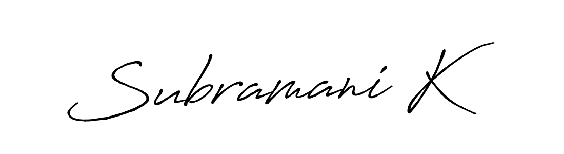 Use a signature maker to create a handwritten signature online. With this signature software, you can design (Antro_Vectra_Bolder) your own signature for name Subramani K. Subramani K signature style 7 images and pictures png