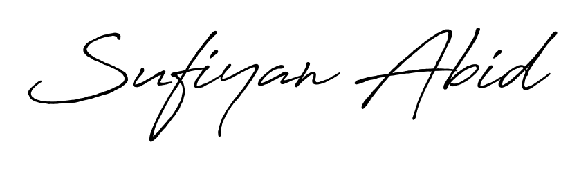 Discover how Sufiyan Abid looks in an executive cursive font (Antro_Vectra_Bolder). Perfect for legal documents, invoices, and certificates. Sufiyan Abid signature style 7 images and pictures png