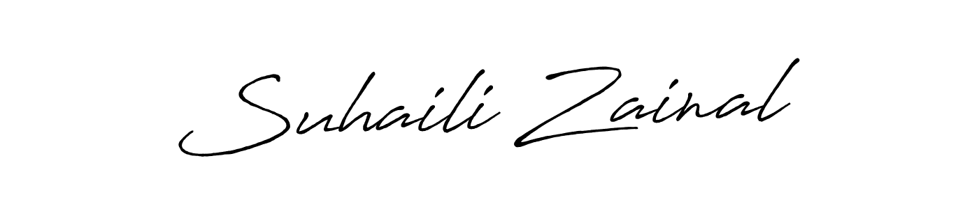 How to make Suhaili Zainal name signature. Use Antro_Vectra_Bolder style for creating short signs online. This is the latest handwritten sign. Suhaili Zainal signature style 7 images and pictures png