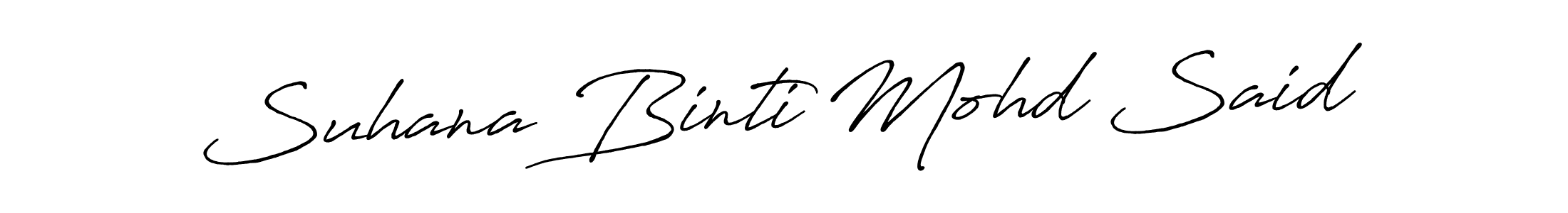 Make a beautiful signature design for name Suhana Binti Mohd Said. With this signature (Antro_Vectra_Bolder) style, you can create a handwritten signature for free. Suhana Binti Mohd Said signature style 7 images and pictures png