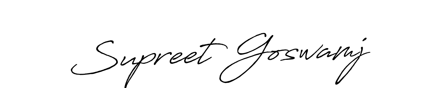 The best way (Antro_Vectra_Bolder) to make a short signature is to pick only two or three words in your name. The name Supreet Goswamj include a total of six letters. For converting this name. Supreet Goswamj signature style 7 images and pictures png