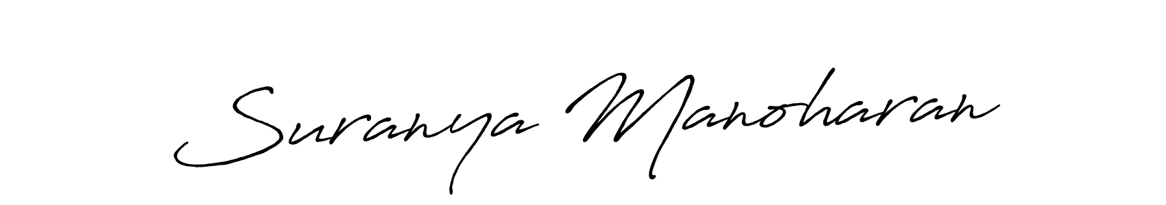 How to make Suranya Manoharan name signature. Use Antro_Vectra_Bolder style for creating short signs online. This is the latest handwritten sign. Suranya Manoharan signature style 7 images and pictures png