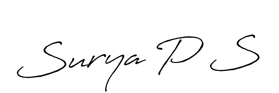 Make a beautiful signature design for name Surya P S. With this signature (Antro_Vectra_Bolder) style, you can create a handwritten signature for free. Surya P S signature style 7 images and pictures png
