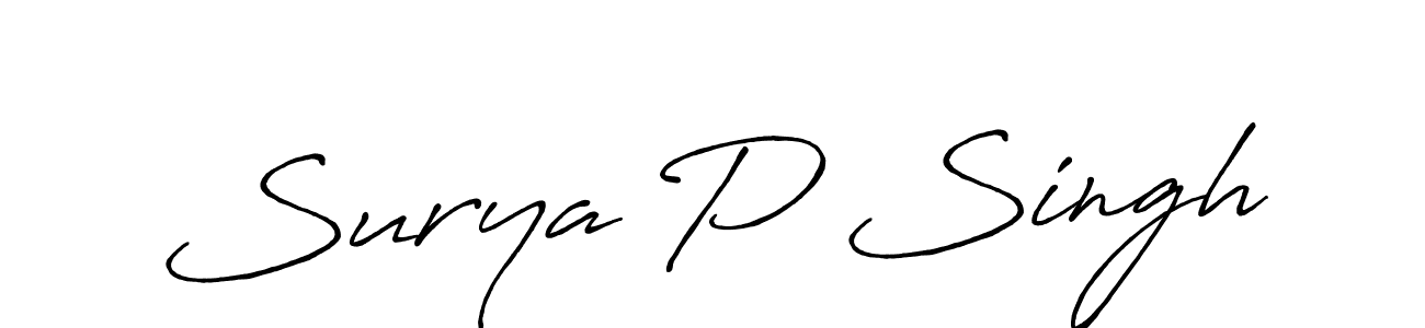 How to make Surya P Singh name signature. Use Antro_Vectra_Bolder style for creating short signs online. This is the latest handwritten sign. Surya P Singh signature style 7 images and pictures png