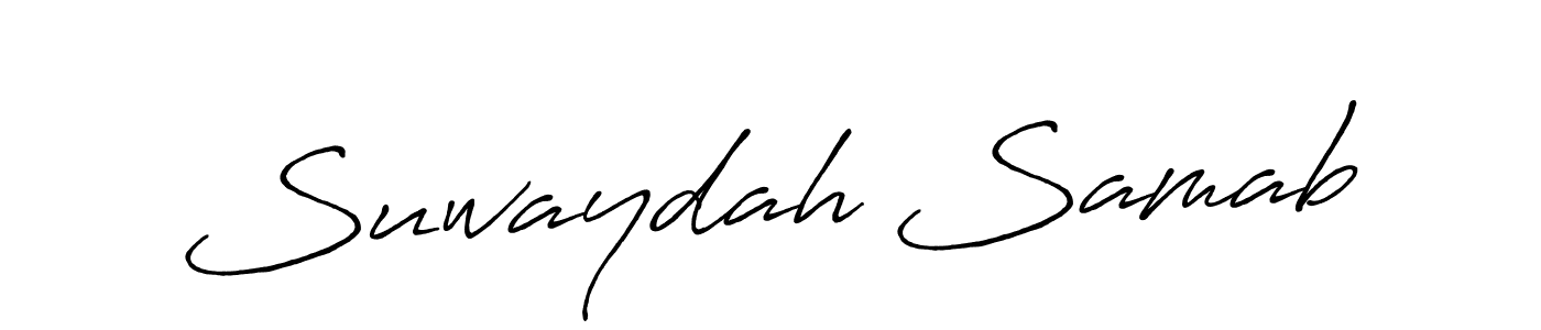 The best way (Antro_Vectra_Bolder) to make a short signature is to pick only two or three words in your name. The name Suwaydah Samab include a total of six letters. For converting this name. Suwaydah Samab signature style 7 images and pictures png